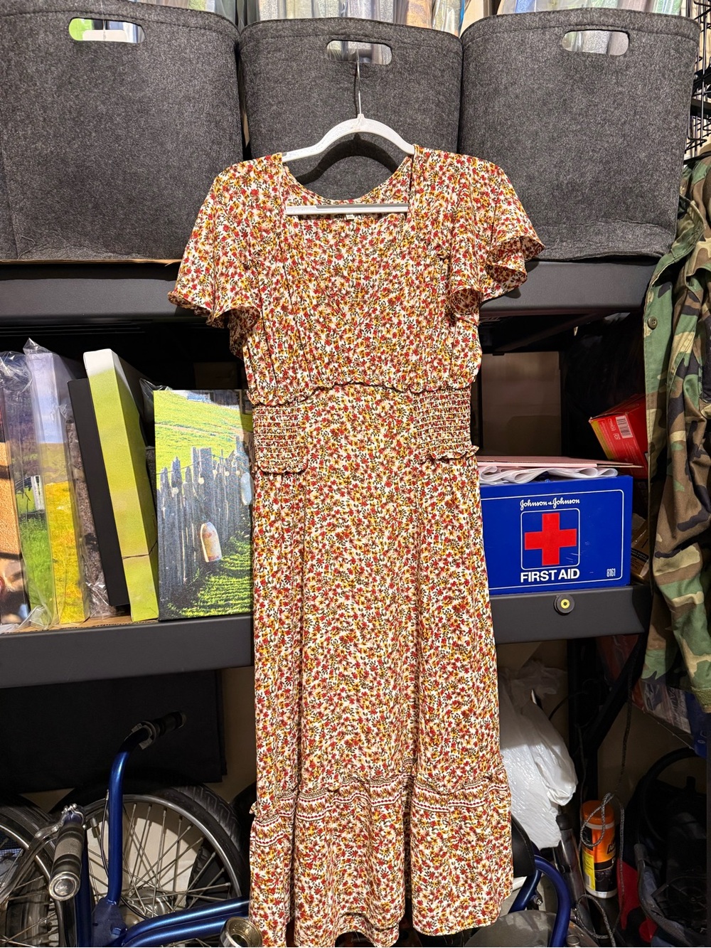 Max Studio Floral Maxi Dress in Red and Cream